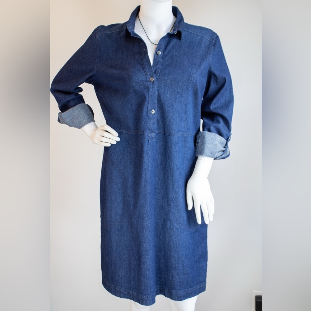 J. Jill Dark Denim Button Front Adjustable Sleeve Shirtdress Womens Dress Size S - Picture 4 of 15